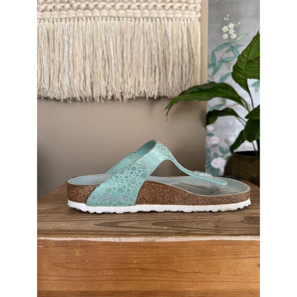Birkenstock Gizeh Birko-Flor Metallic Stones Aqua Thong Sandals Size 39 Wide - Picture 10 of 14